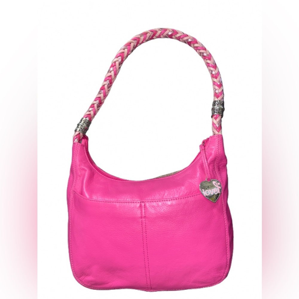 Brighton Hot Pink Leather Hobo Bag with Braided Handle